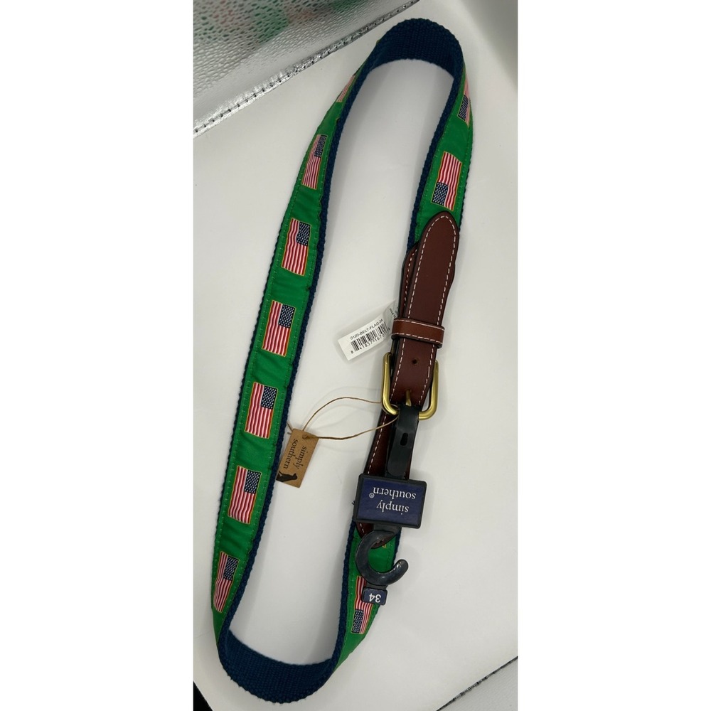 Simply Southern Patriotic American Flag Belt Canvas Leather Size 34